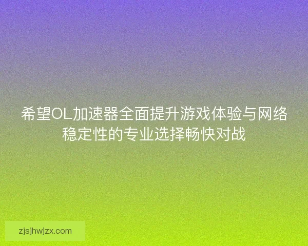 希望OL加速器全面提升游戏体验与网络稳定性的专业选择畅快对战